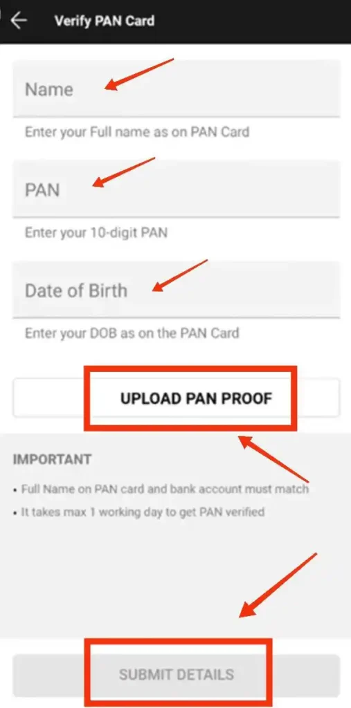 step 5 - dream11 me pan card verification kaise kare