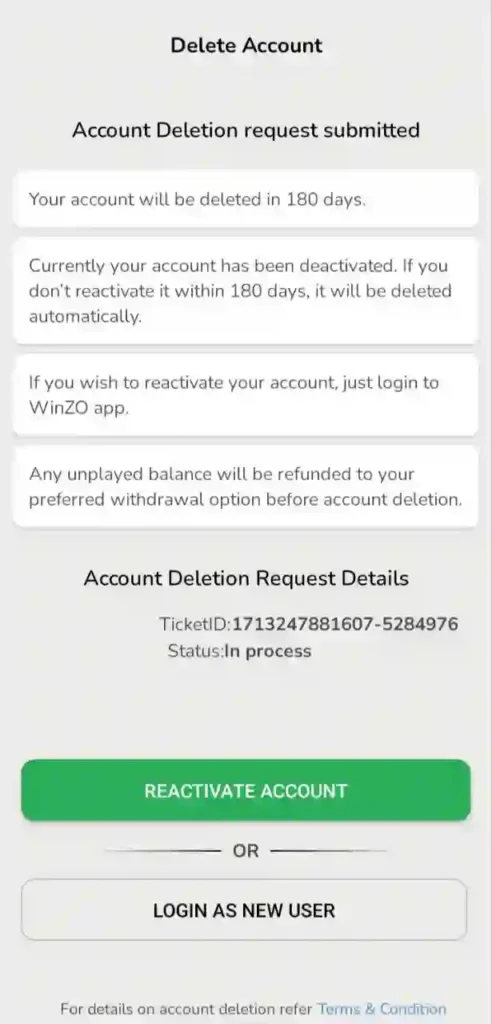 step 10 - winzo account delete kaise kare