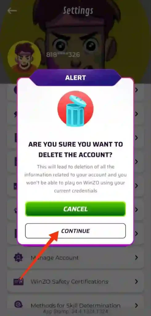 step 5 - winzo account delete kaise kare