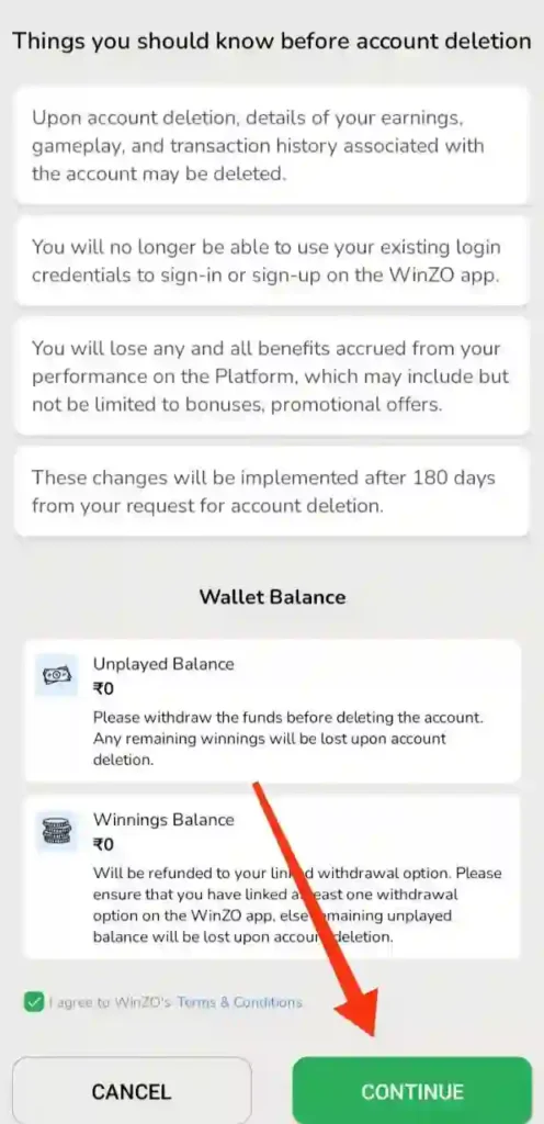 step 7 - winzo account delete kaise kare