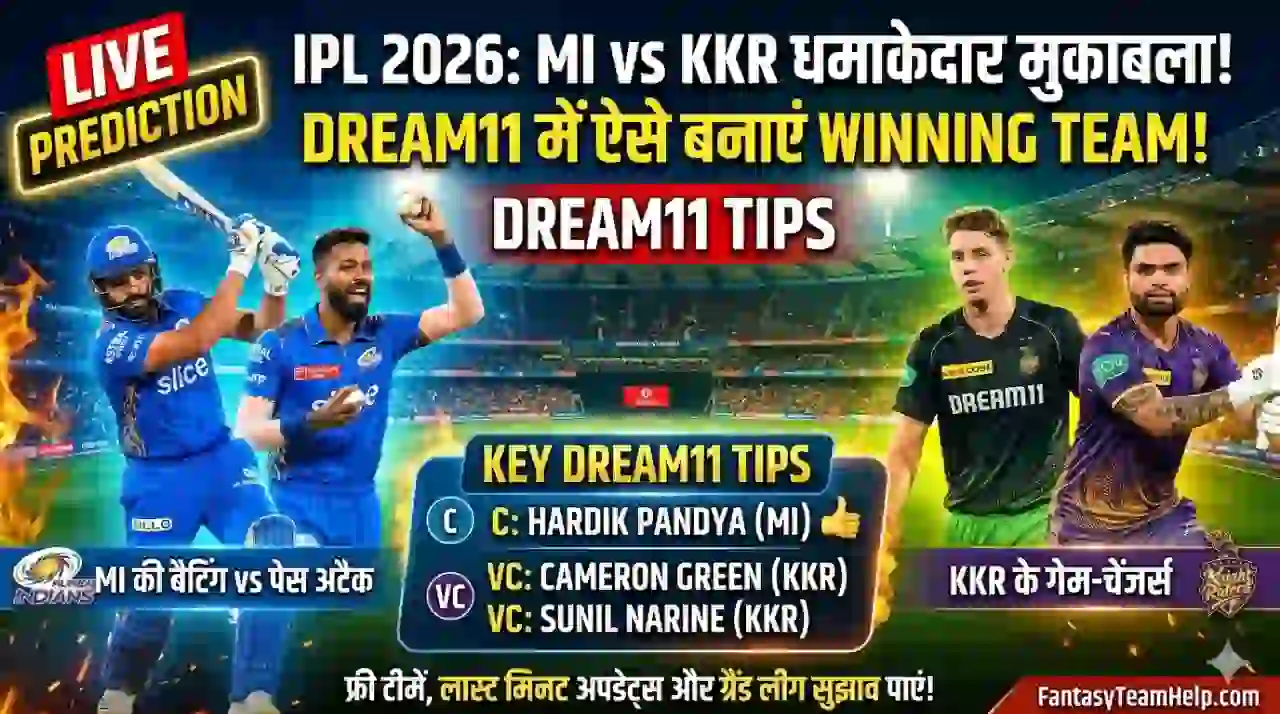 MI vs KKR • 2nd Match Dream11 Prediction In Hindi