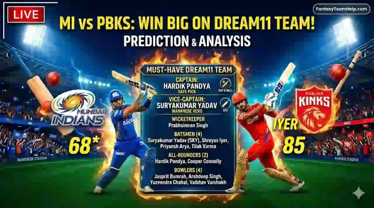 MI vs PBKS Match 24 Dream11 Prediction In Hindi